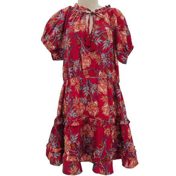 Band of the Free Womans size L Connie Garnet Floral Mini Dress Tassel Tie NEW - Picture 1 of 8